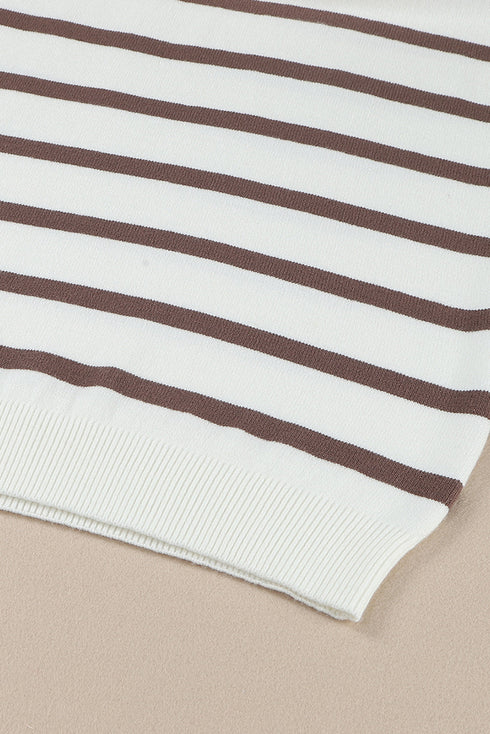 Striped O-Ring Zip Front Collared Drop Shoulder Long Sleeve Sweater Dress